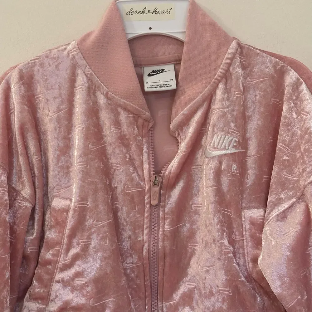 Nike Pink Velour Cropped Jacket sz S Velour Track Jacket